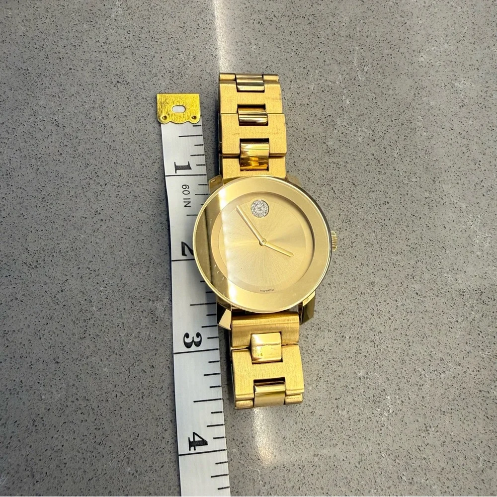 Movado Women's BOLD All Gold Stainless Steel Crystal Dot 36mm Watch New Battery